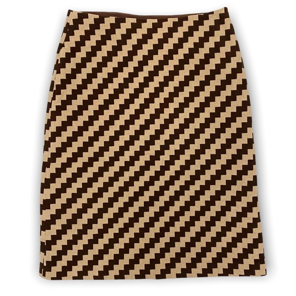 J. Crew Wool Pencil Skirt Knee Length Women's Size 6 Chevron Pattern Brown Cream